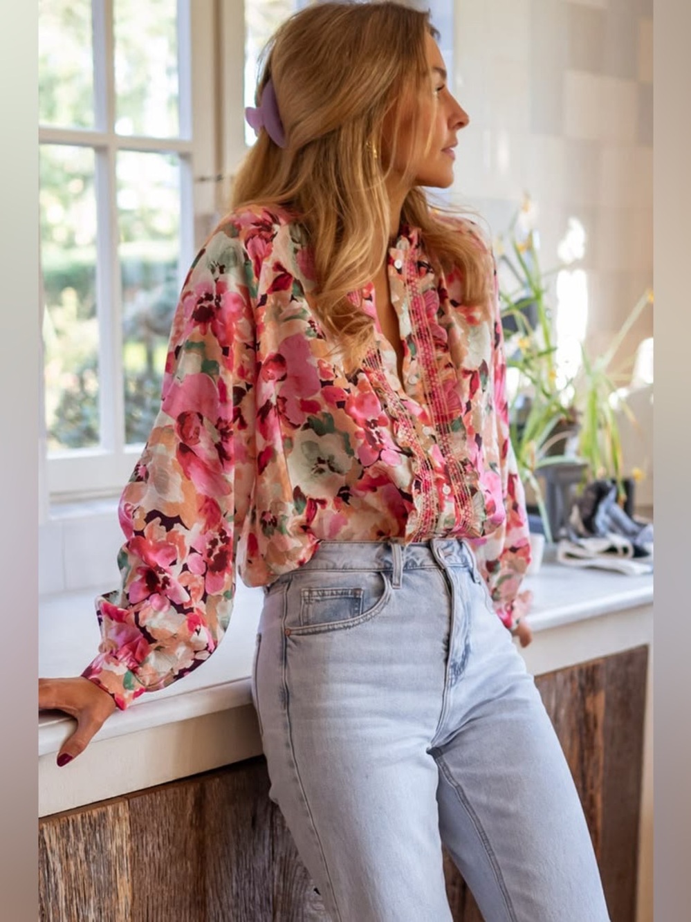 Ranna Gill Eden Floral Tie Neck Blouse bohemian indie Anthropologie sezane fp co